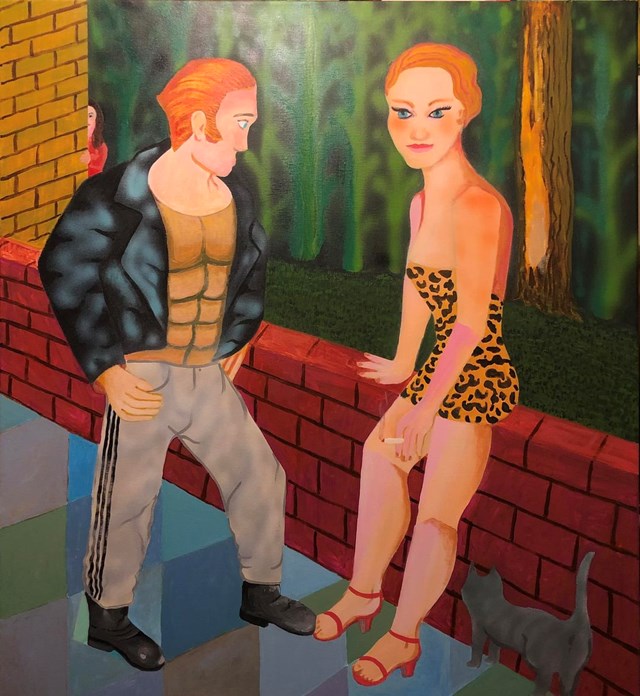Living room painting by Mariusz Drabarek titled ''Flirt''