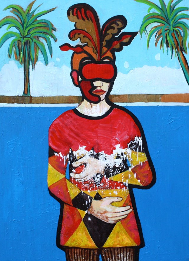 Living room painting by Mariusz Drabarek titled Carnival Boy