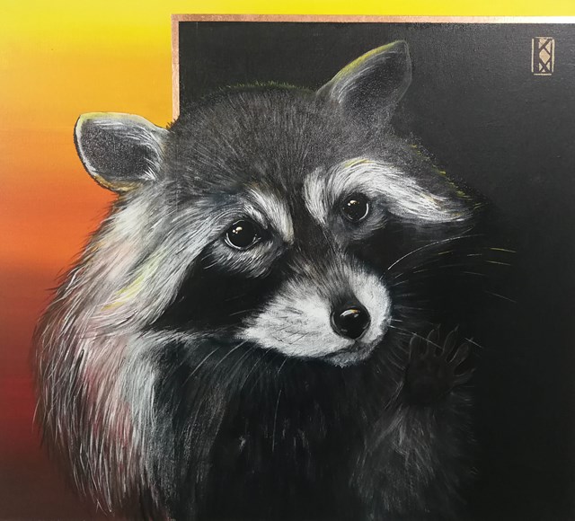Living room painting by Katarzyna Kaźmierczyk titled The raccoon