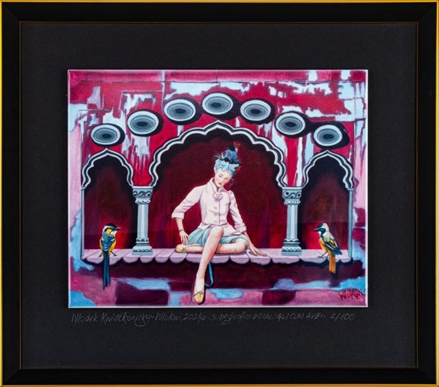 Living room print by Włodzimierz Kwiatkowski titled Dialogues with a bird 2 of 100