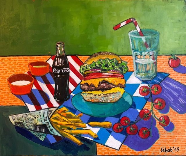 Obraz do salonu artysty David Schab pod tytułem Burger nad chips