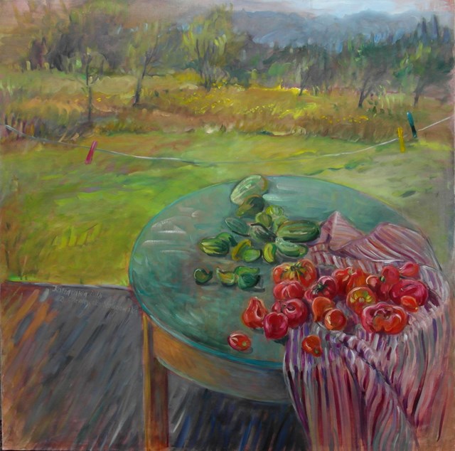 Living room painting by Dorota Goleniewska-Szelągowska titled  Tomatoes versus cucumbers