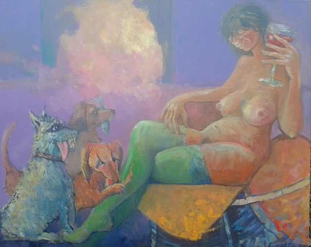 Obraz do salonu artysty Bogusław Piasecki pod tytułem Rozdarta pończoszka