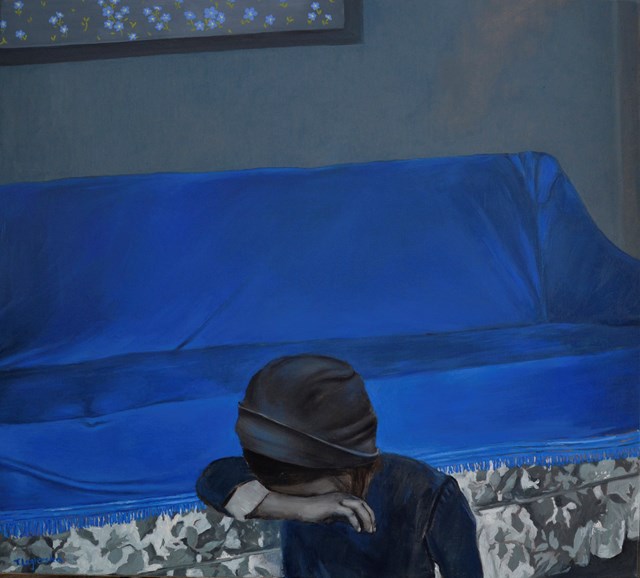 Living room painting by Teresa Legierska titled Forget-me-nots