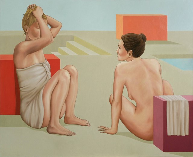 Living room painting by Paulina Rychter titled Talking