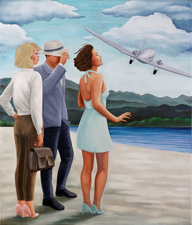 Living room painting by Paulina Rychter titled Plane scene