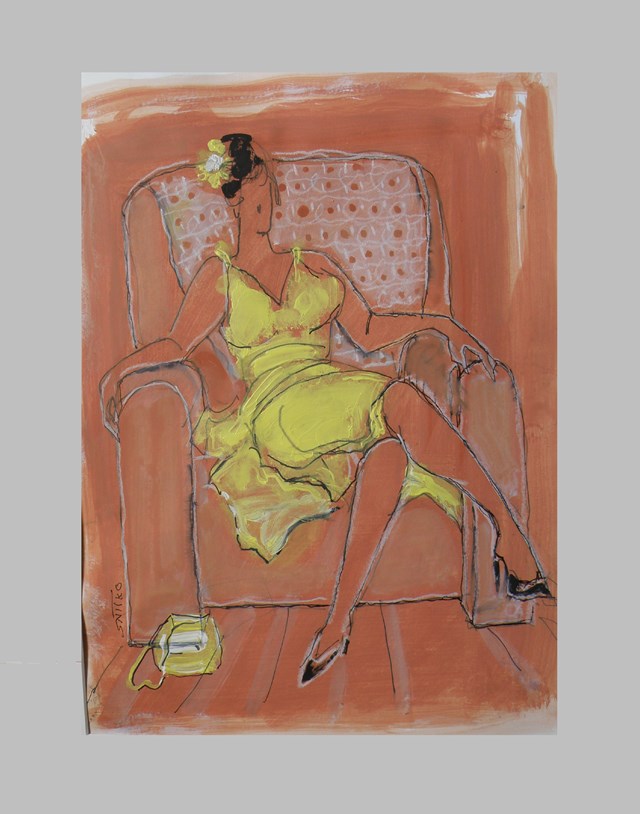 Living room painting by Lidia Snitko-Pleszko titled Woman in chair
