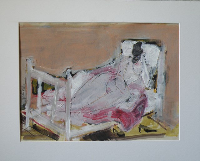Obraz do salonu artysty Lidia Snitko-Pleszko pod tytułem kobieta na łóżku