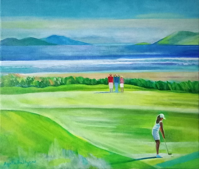 Living room painting by Agata Lis titled A Beautiful day on the course (2)