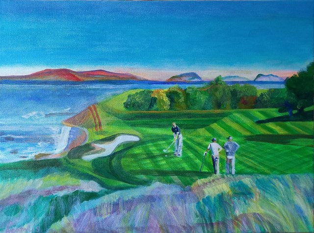 Living room painting by Agata Lis titled The Golfing Holiday (2)
