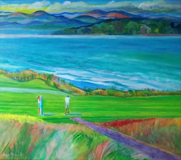Living room painting by Agata Lis titled The Golfing Holiday (4)