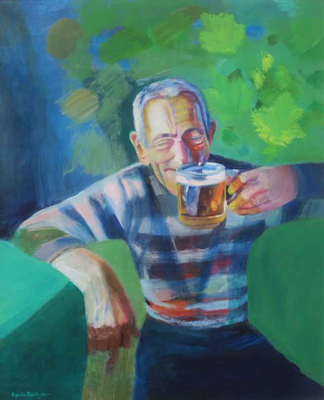 Obraz do salonu artysty Agata Lis pod tytułem Mężczyzna trzymajacy kufel piwa