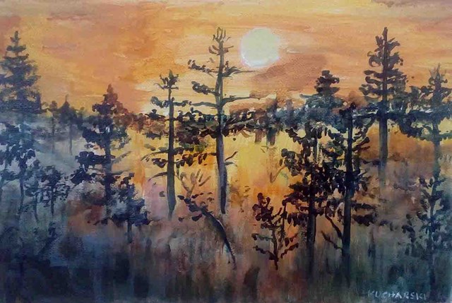 Obraz do salonu artysty Michał Kucharski pod tytułem Drzewa we mgle/Trees in the fog