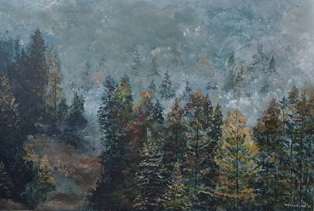 Living room painting by Michał Kucharski titled Autumn Landscape