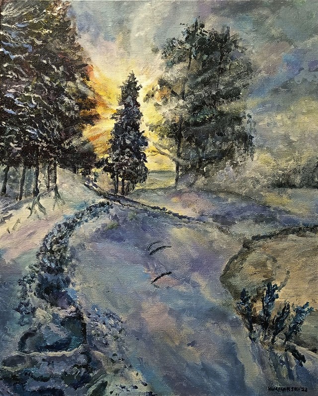 Living room painting by Michał Kucharski titled Winter Landscape