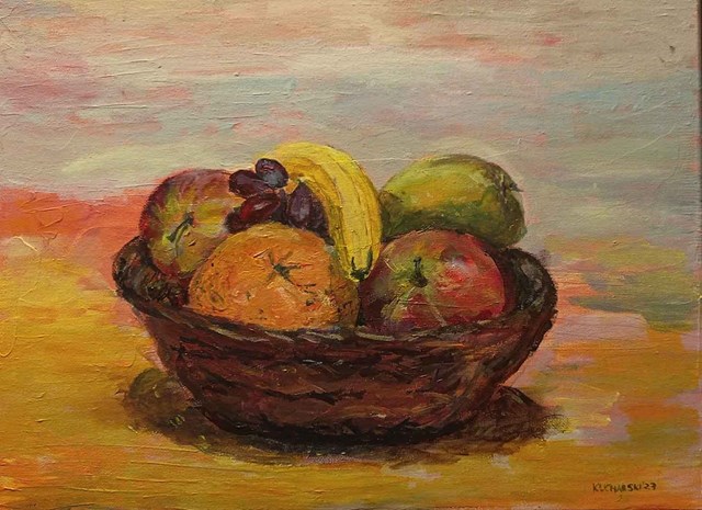 Living room painting by Michał Kucharski titled Still life- fruits