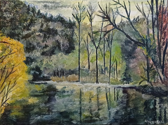 Obraz do salonu artysty Michał Kucharski pod tytułem Leśne jeziorko/Forest river