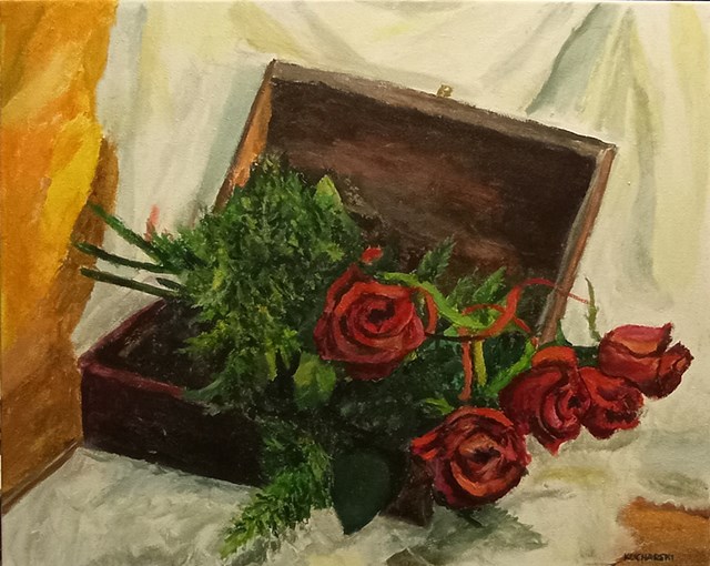 Obraz do salonu artysty Michał Kucharski pod tytułem Róże w pudełku