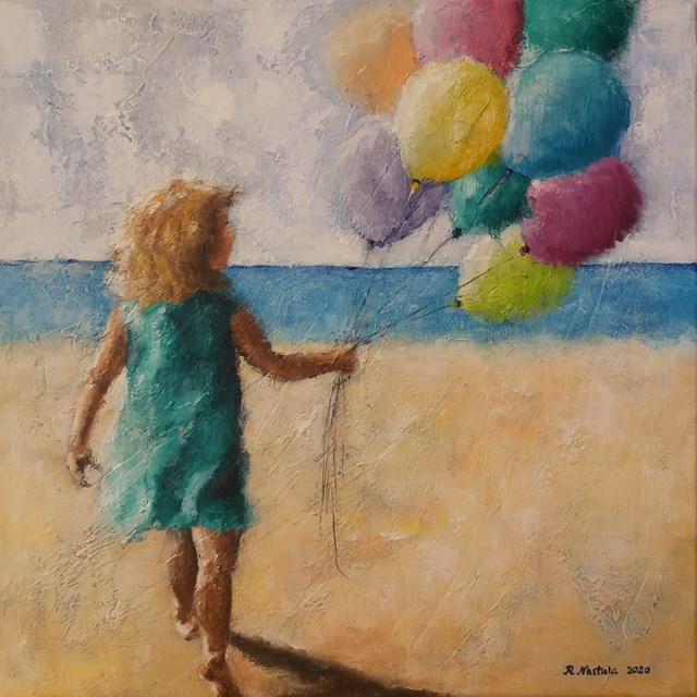 Living room painting by Renata Nastula titled  Girl with balloons