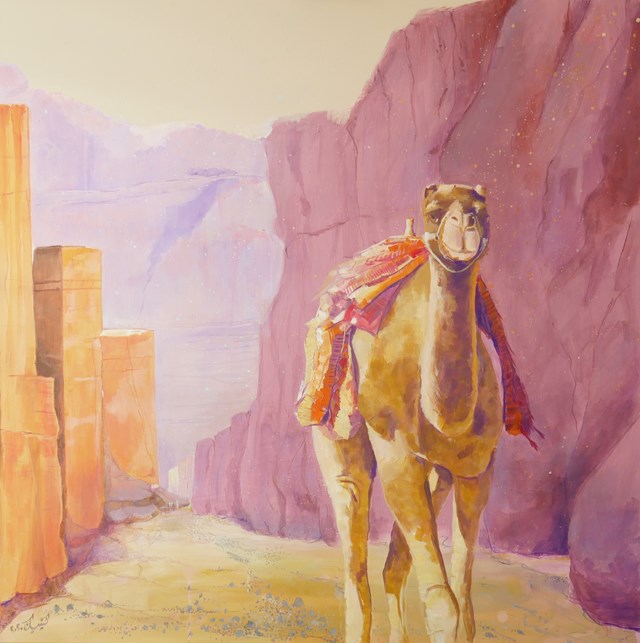 Living room painting by Mariusz Kitowski titled In Petra Alone!
