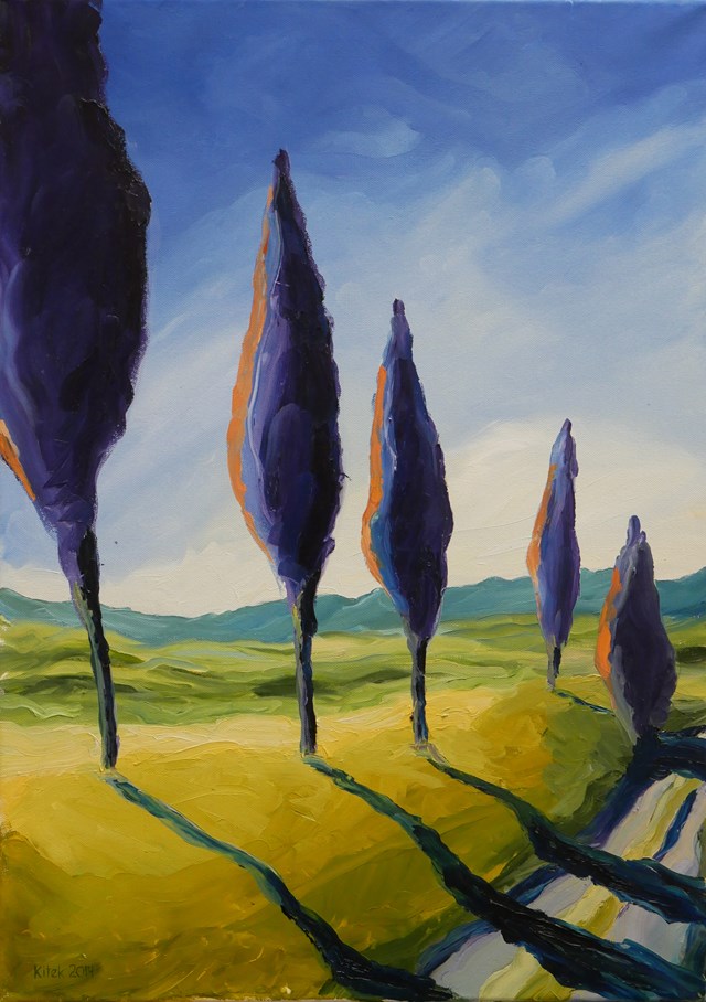 Living room painting by Mariusz Kitowski titled  Cypresses in Tuscany