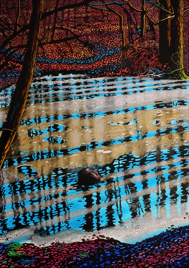 Obraz do salonu artysty Angelika Mus-Nowak pod tytułem Pod powierzchnią lodu drżące drzewa