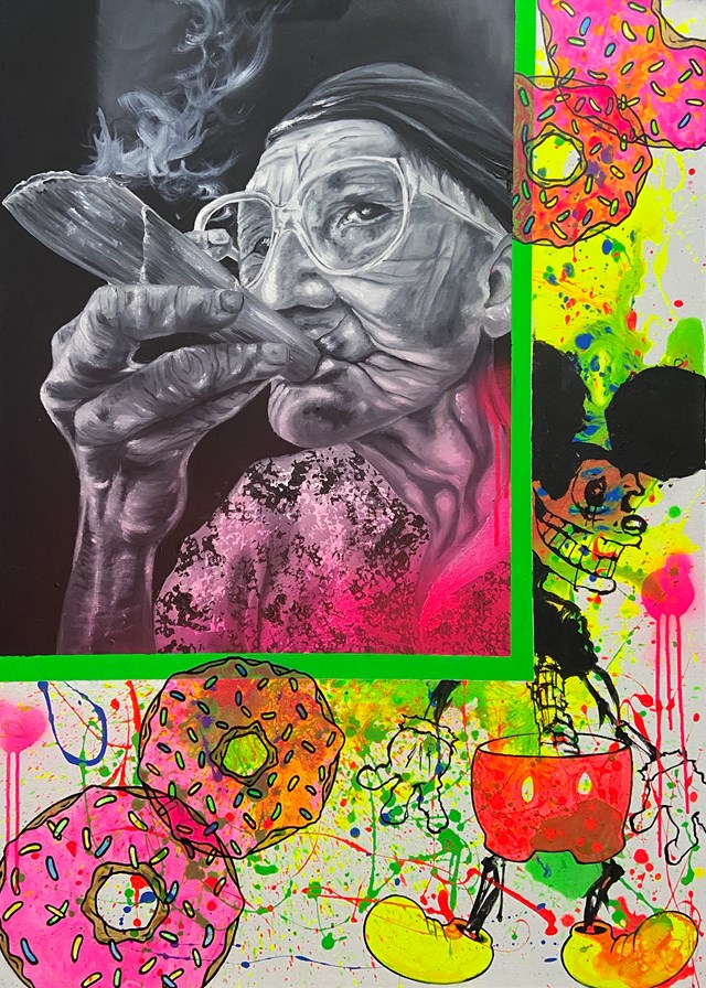 Living room painting by Justyna Kasperkiewicz titled Smoking-Grandma