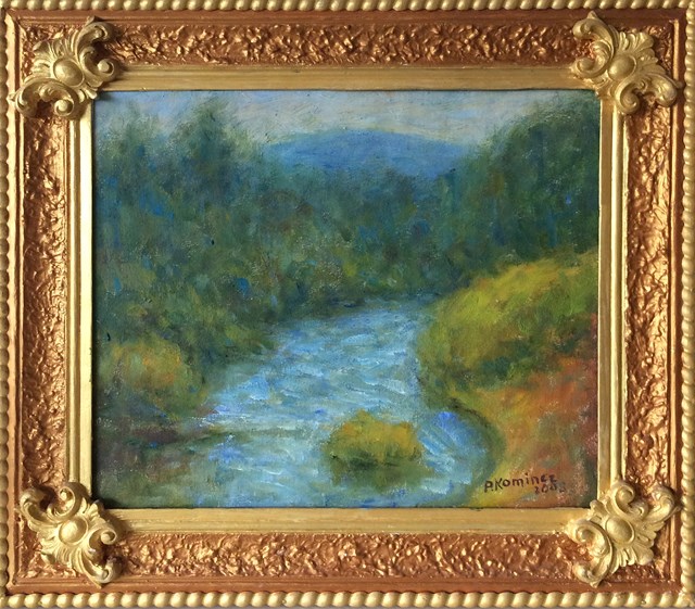 Living room painting by Piotr Komincz titled Spring of Wisła