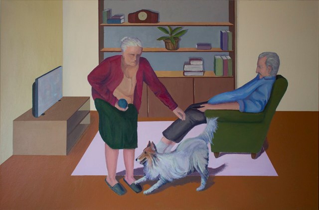 Living room painting by Michał Krzemiński titled Yoga