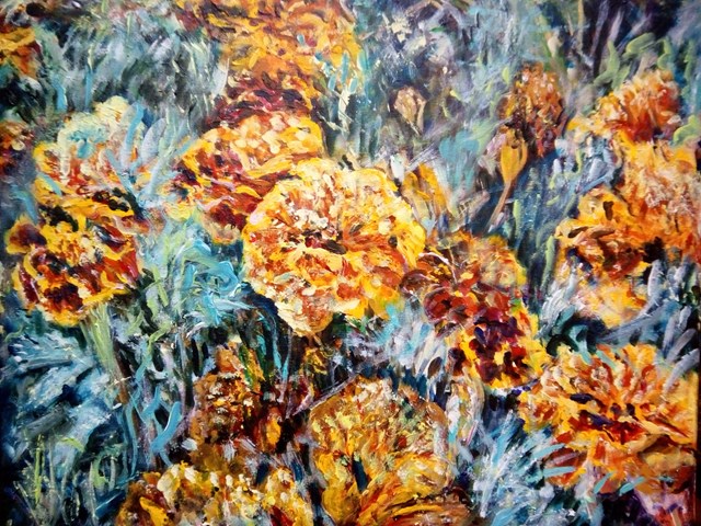 Living room painting by Grzegorz Lazarek titled Marigolds