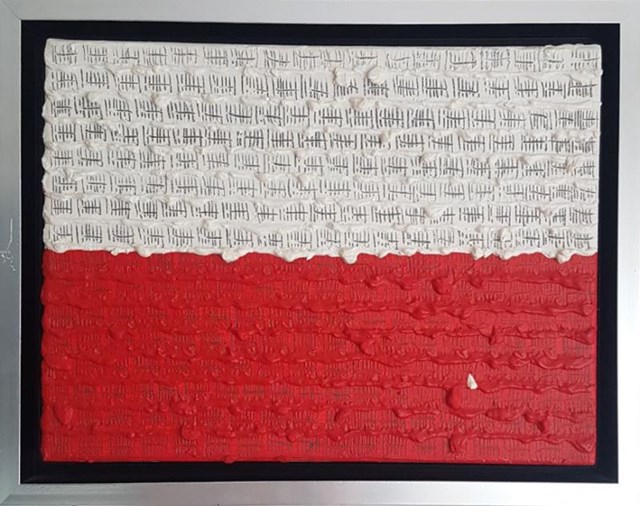 Living room painting by Włodzimierz Pawlak titled Polish People Forming National Flag