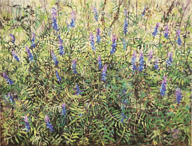 Living room painting by Aleksandra Rey titled Bird vetch from the Herbarium series