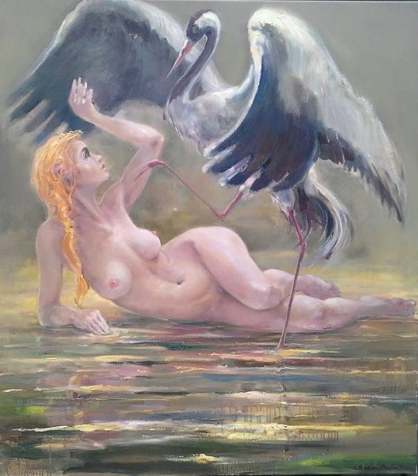 Obraz do salonu artysty Daniel Pielucha pod tytułem Panna z żurawiem