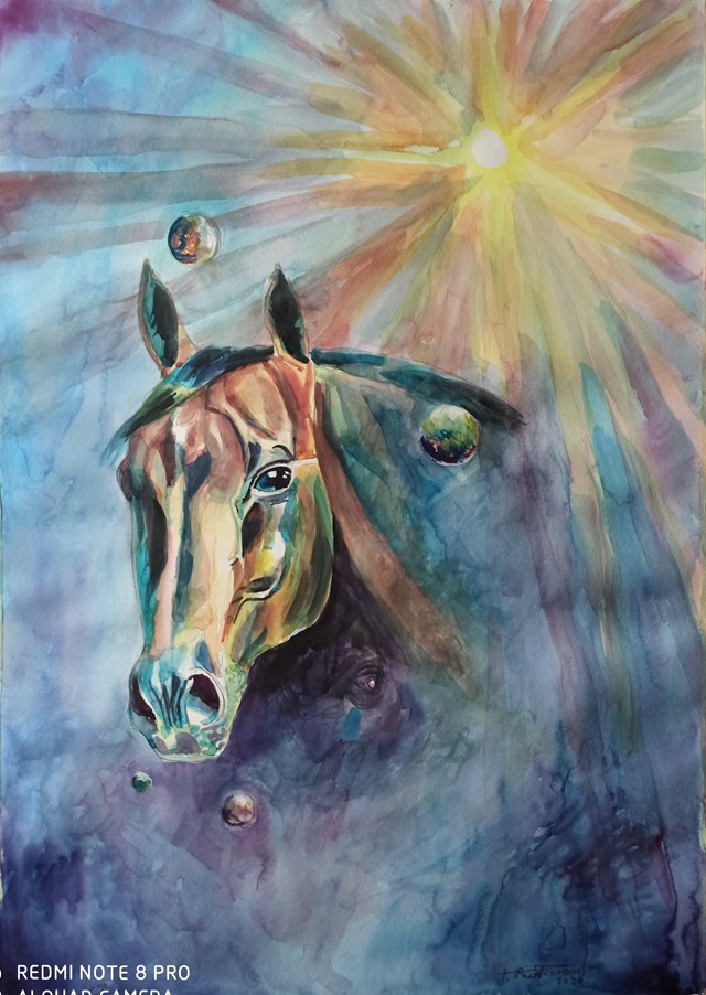 Living room painting by Tomasz Pawłusiewicz titled Horse