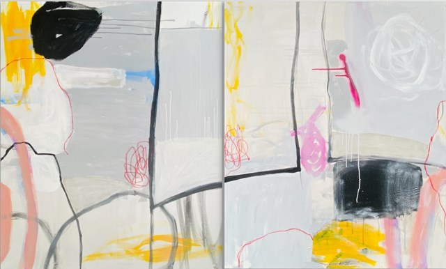 Living room painting by Ewa Jaros titled Out the window - diptych