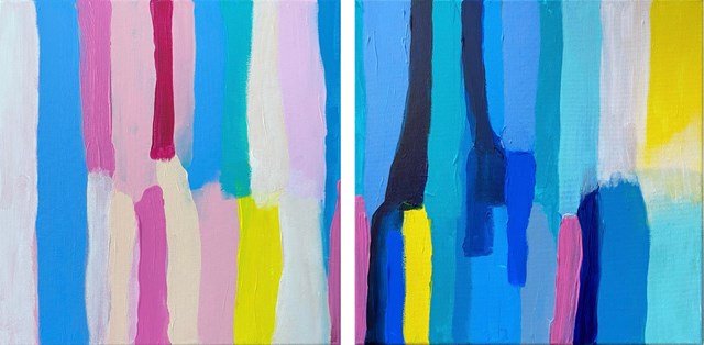 Living room painting by Ewa Jaros titled Crazy in love diptych