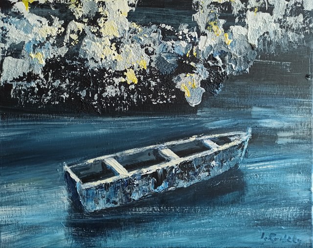 Living room painting by Izabela Rudzka titled Boat blue