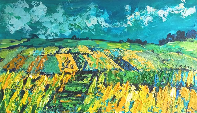 Living room painting by Izabela Rudzka titled My van Gogh-Summer Fields
