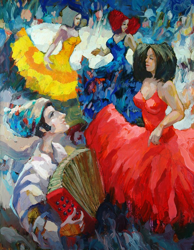 Living room painting by Tomasz Bachanek titled Słyszę w oddali tango argentyńskie