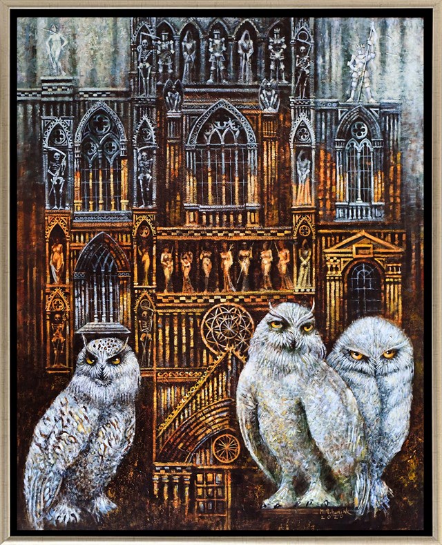 Living room painting by Maciej Urbaniak titled  Court of owls