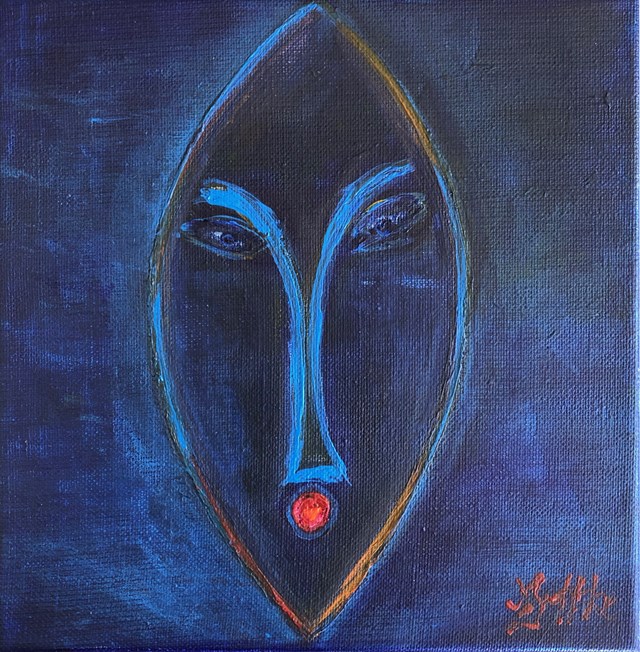 Obraz do salonu artysty Małgorzata Gaffke pod tytułem Maska - Niebieski i czerwony