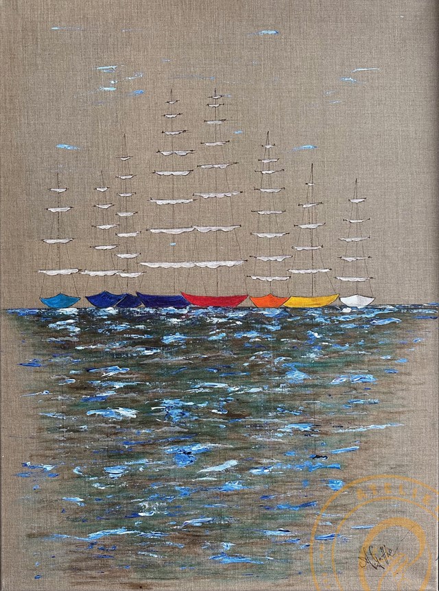 Living room painting by Małgorzata Gaffke titled Flauta Żaglowce 2