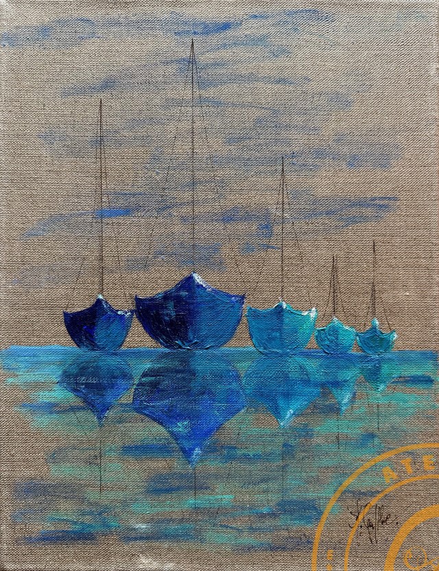 Living room painting by Małgorzata Gaffke titled Flauta Żaglowce 4