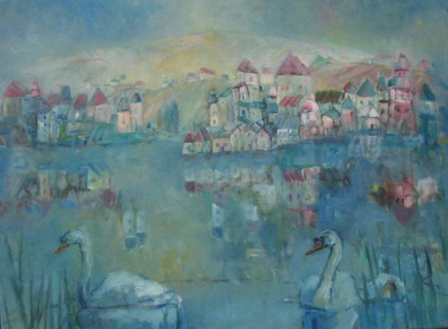 Living room painting by Kazimiera Myk-Magdziak titled In the town of dreams.