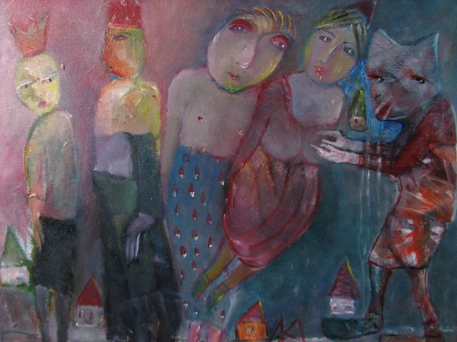 Living room painting by Kazimiera Myk-Magdziak titled We egsist outside the Earth.