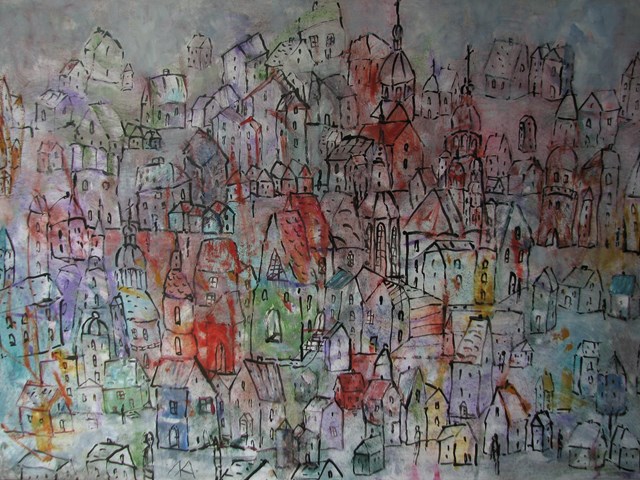 Obraz do salonu artysty Kazimiera Myk-Magdziak pod tytułem Miasto z mgły