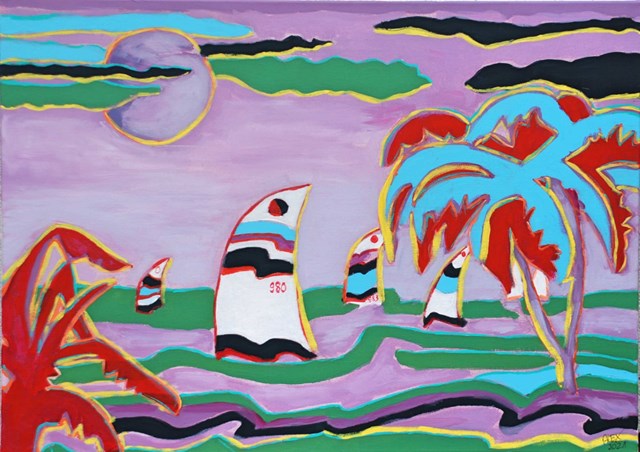 Obraz do salonu artysty Aleksandra Hanaj-Podgórska pod tytułem Jachty na Malediwach