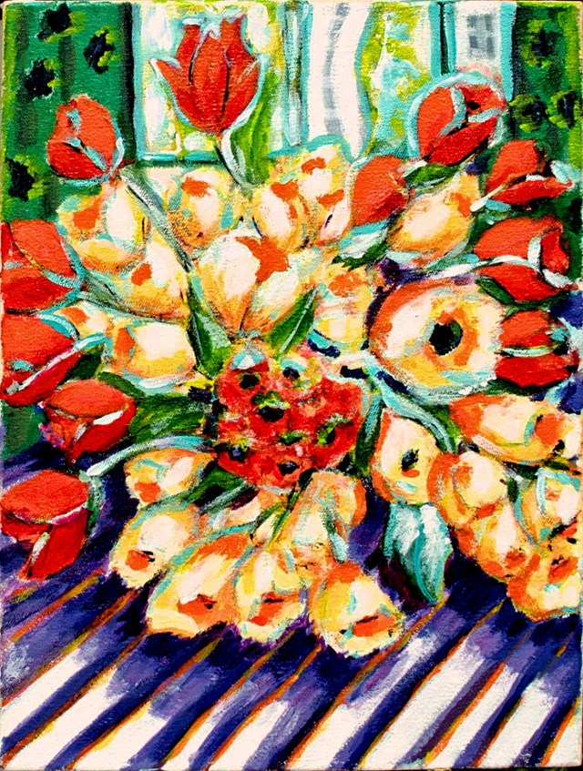 Living room painting by Aleksandra Hanaj-Podgórska titled Tulips