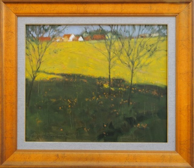 Living room painting by Andrzej Kacperek titled Yellow Field