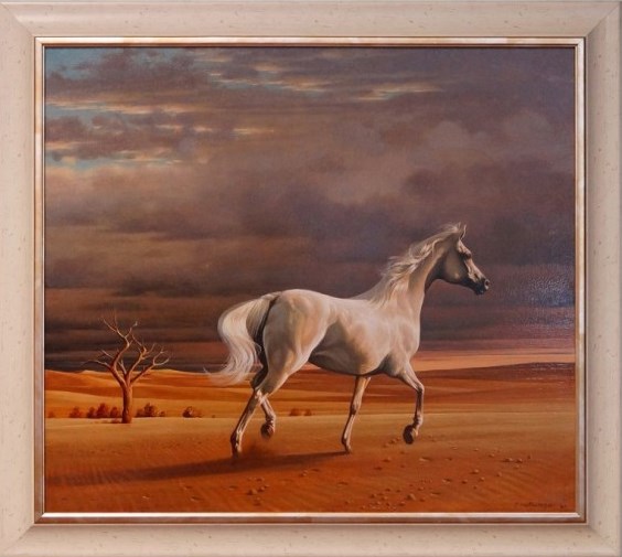 Living room painting by Zbigniew Kotowski titled White horse